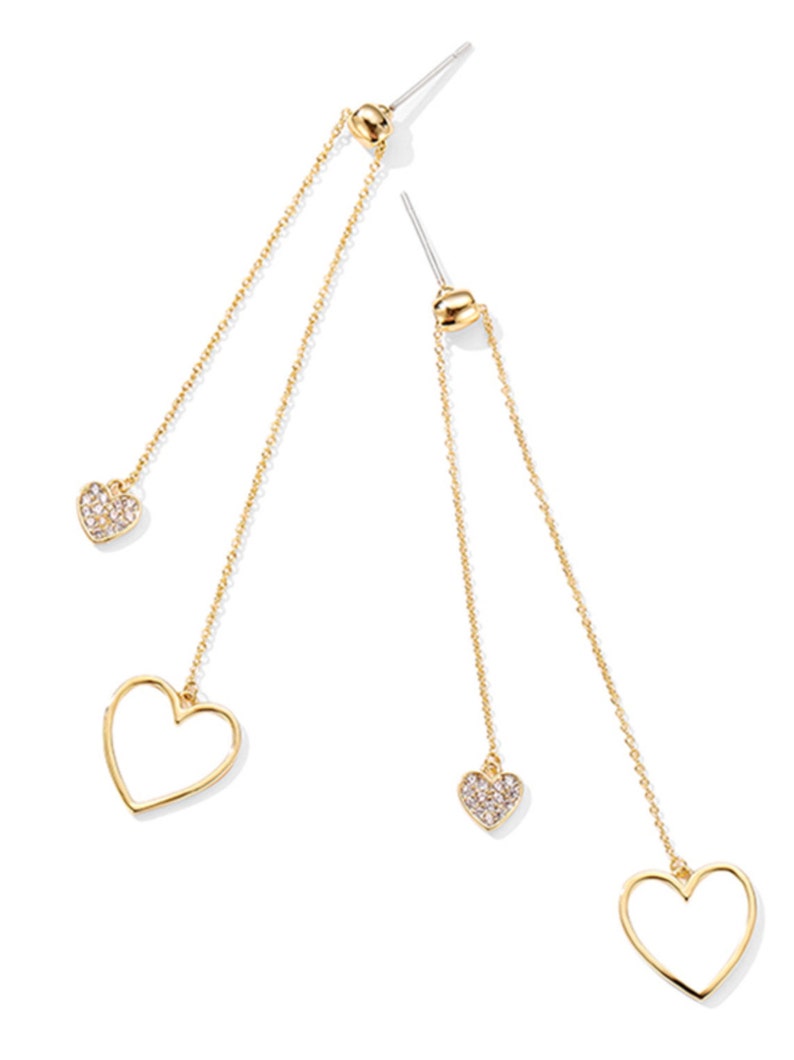 Gold Heart Threader Earrings Gold Heart Drop Earring Dainty Etsy