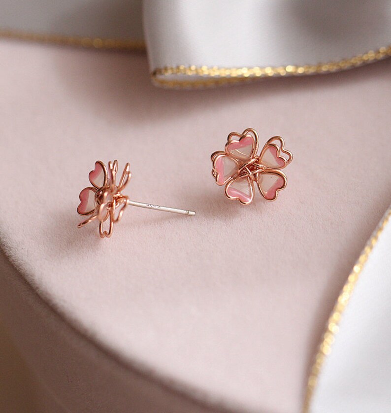 Pink Flower Earrings Pink Flower Studs Sakura Earrings Etsy
