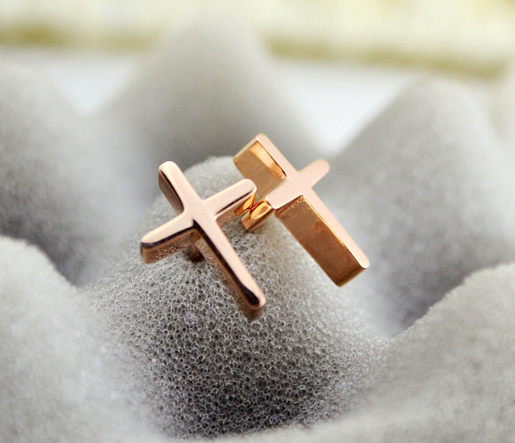 Rose Gold Cross Stud Earrings Cross Stud Earrings Titanium Etsy