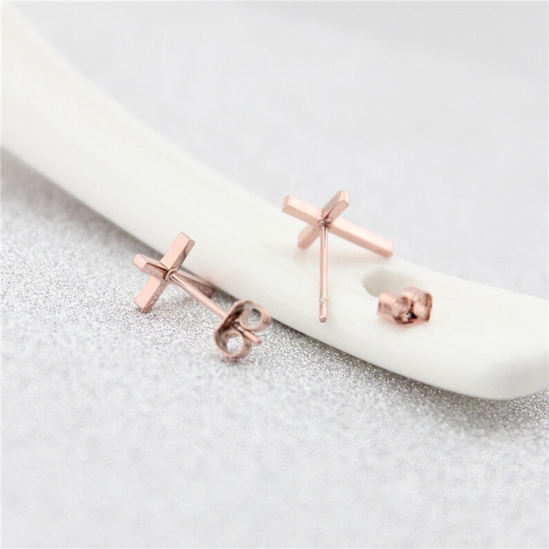 Rose Gold Cross Stud Earrings Cross Stud Earrings Titanium Etsy