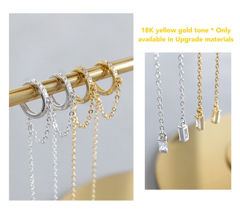 loop chain earrings streetwear earrings silver long chain earrings long threader earrings CZ threader earrings Huggie chain earrings