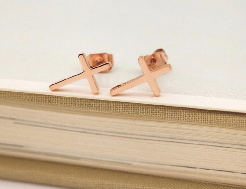 Rose Gold Cross Stud Earrings Cross Stud Earrings Titanium Etsy