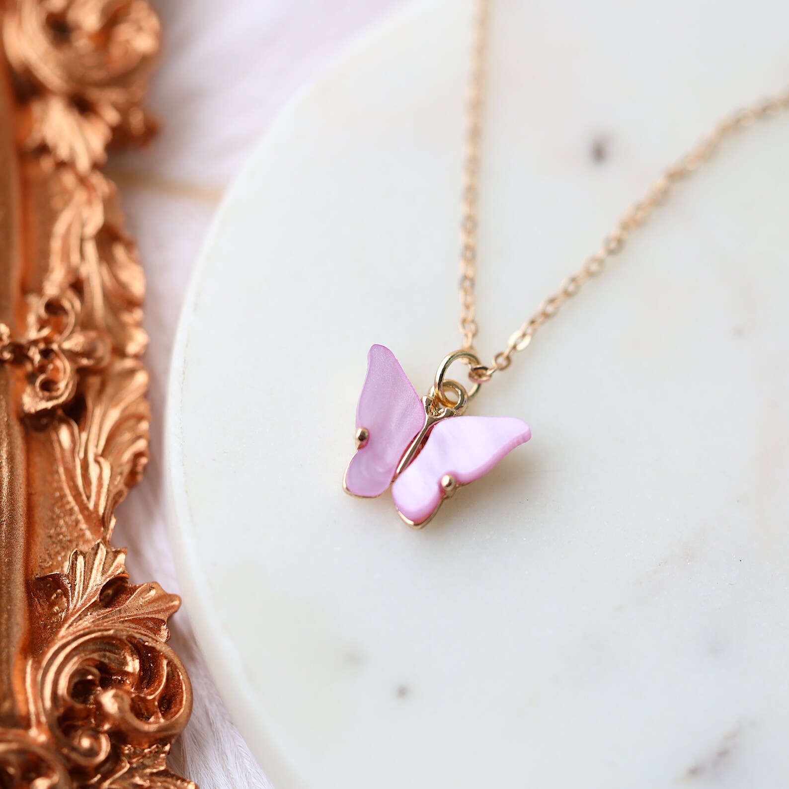 Butterfly Necklace Rose Gold Butterfly Necklace Butterfly Etsy