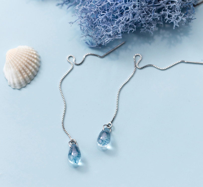 Necklace Ohrringe Schmuckset Wassertropfenform Strass Silber Und Blau A3X8 1X 