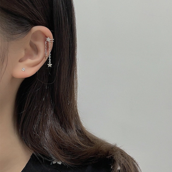 Silver Star Ear Cuffs Ear Cuff Dangle Dangle Ear Cuff Pearl Etsy