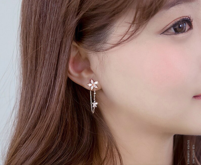 Flower Earrings Flower Threader Earrings Mismatched Flower Etsy