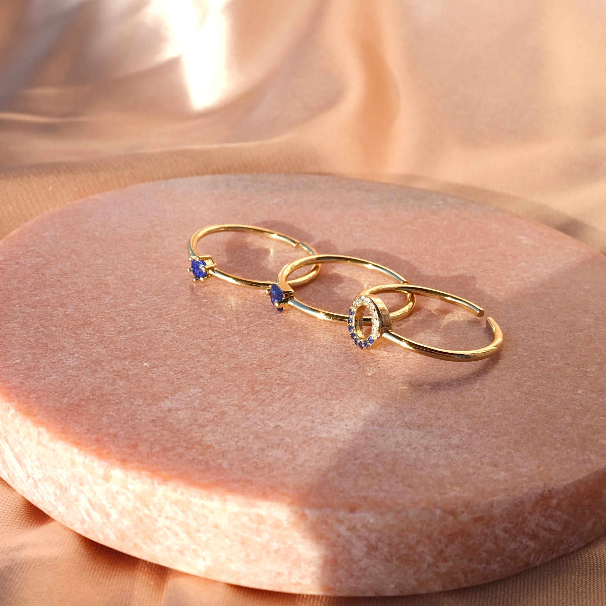 3 Pcs Gold Rings Set Stacking Ring Set Blue Stone Rings Etsy
