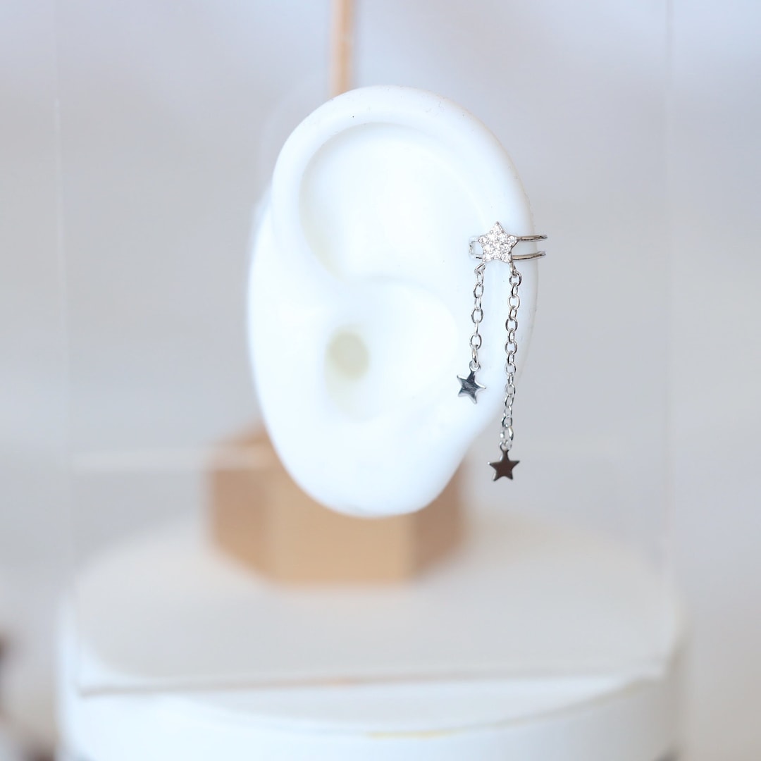 Silver Star Ear Cuffs Ear Cuff Dangle Dangle Ear Cuff Pearl Etsy