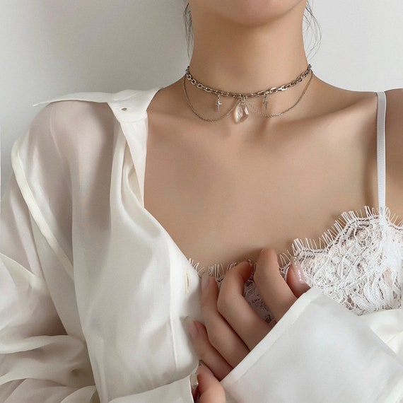 Choker Sweater Chain Halskette Kette Lariat Halskette mit Bogen Bling 