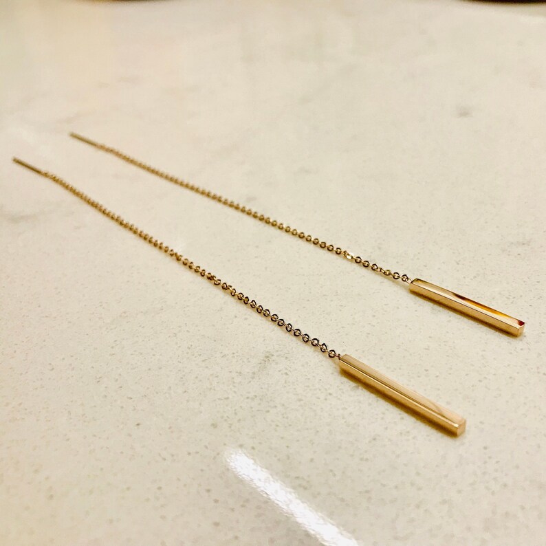 Long Threader Earrings Tiny Bar Threader Earrings Long Chain Etsy