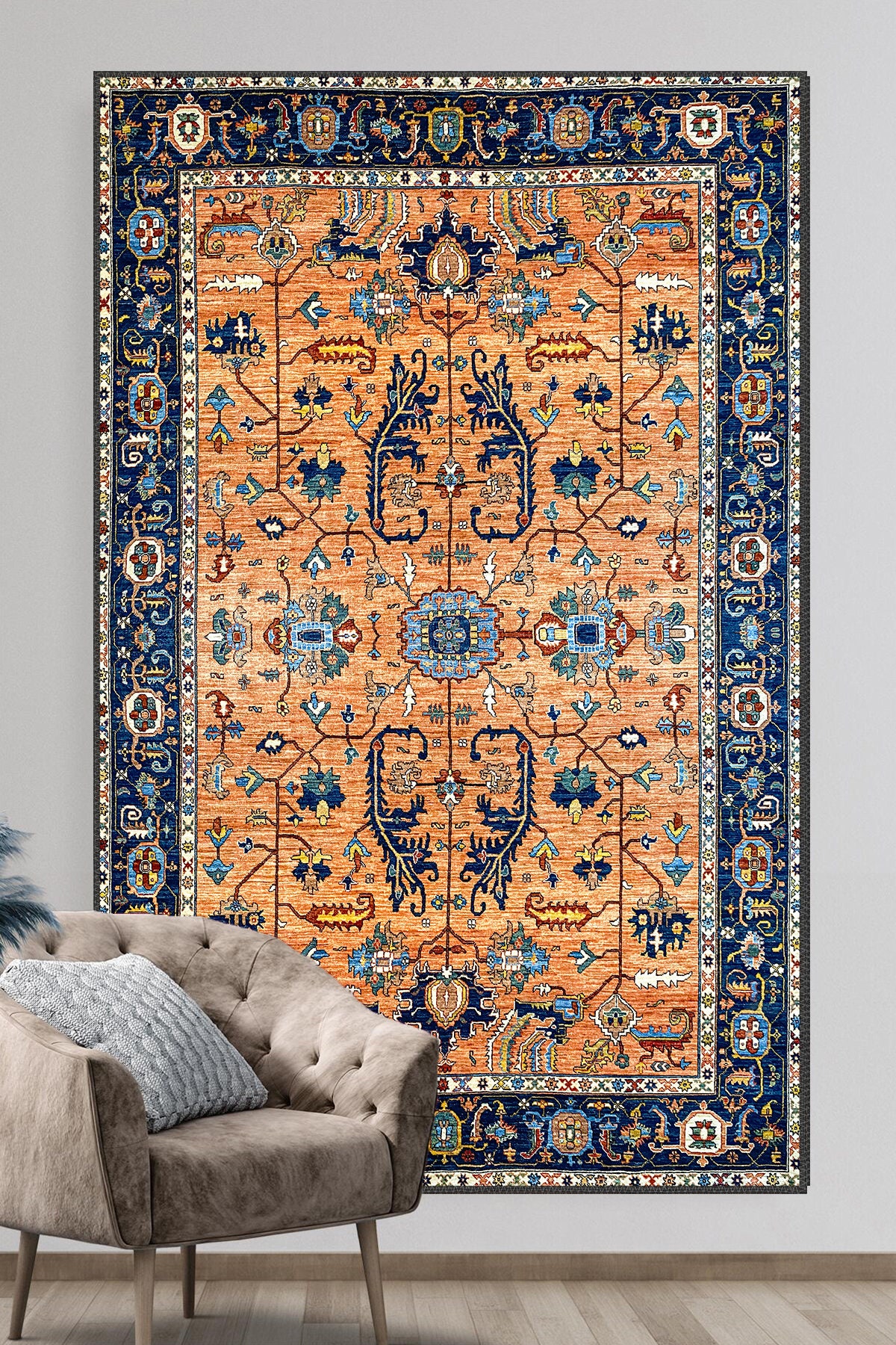 Orange and Navy Blue Turkoman Rug Burnt Orange Rug Tapis Etsy