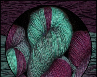 Hand Dyed Sock Yarn, Aqua Teal Cyan Purple Plum Superwash Merino Nylon Fingering Wool, Variegated Yarn, 4 Ply, 100g 462 yards
