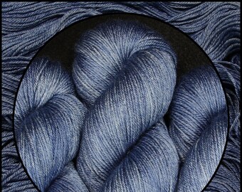 Blue Mulberry Silk Merino Sock Yarn, Denim Superwash Merino Fingering Wool, 4 Ply Hand Dyed Yarn, Tonal Wool, Canada Yarn