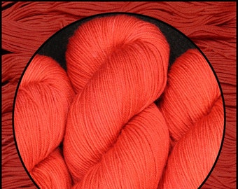 Hand Dyed Sock Yarn, Red Cherry Superwash Merino Nylon Fingering Wool, Solid Tonal Yarn, 4 Ply, 100g 462 yards