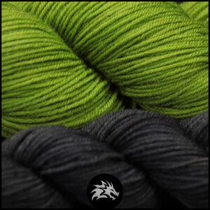 Hand Dyed Sock Yarn Kit, Green Lime Black Superwash Merino Nylon Fingering Wool, Solid Tonal Yarn, 4 Ply, 100g 20g 462 92 yards image 4