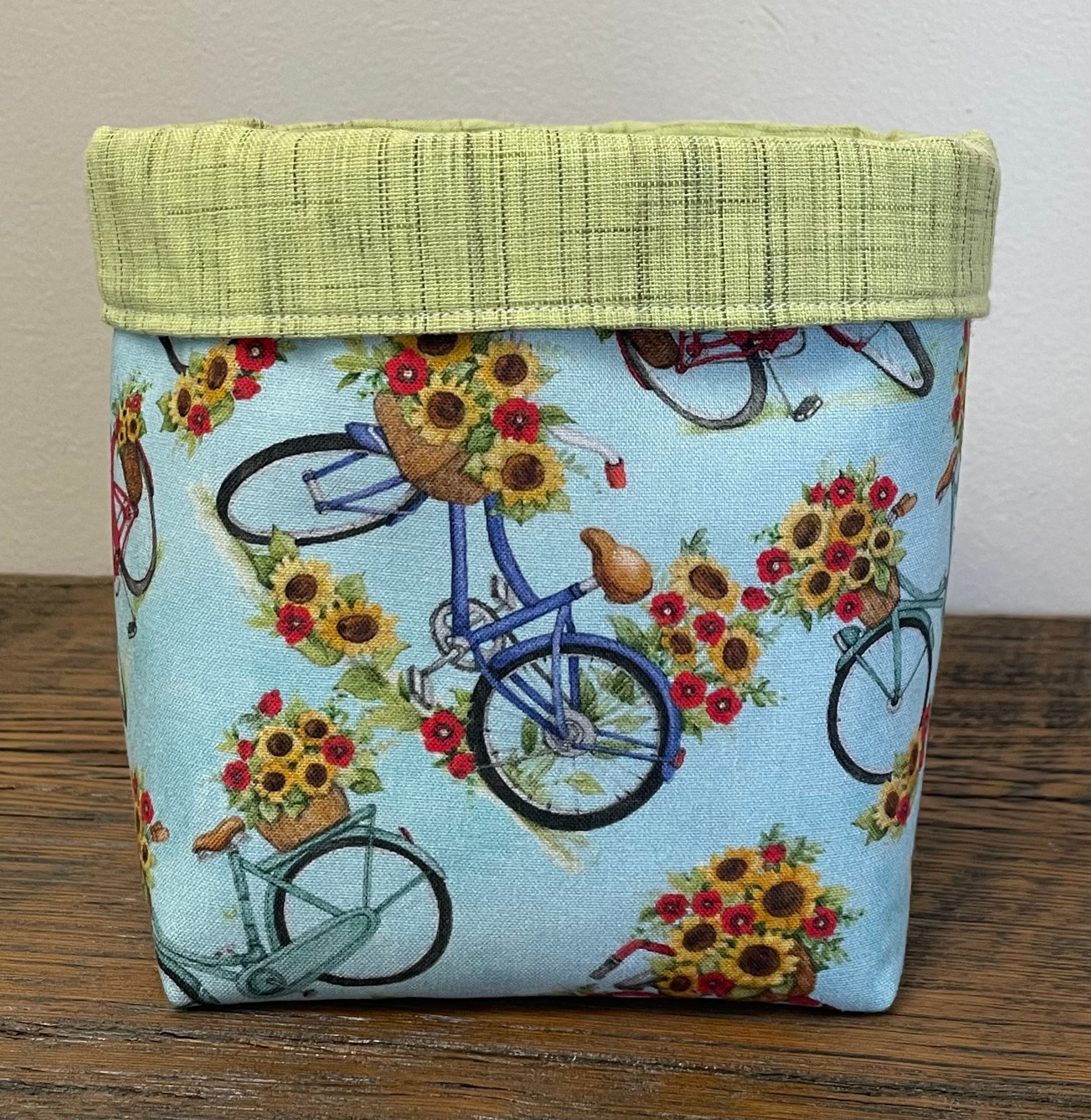 Fabric Basket, Spring Decor, Bicycle Themed, Fabric Organizer