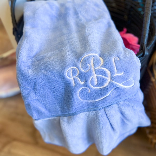 Periwinkle Ruffle Spa Wrap | Towel Wrap with Embroidery | Birthday Gifts for Girls | Custom Bridesmaid Gifts