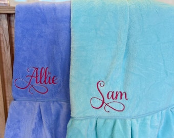 Aqua Ruffle Spa Wrap | Towel Wrap with Embroidery | Birthday Gifts for Girls | Custom Bridesmaid Gifts