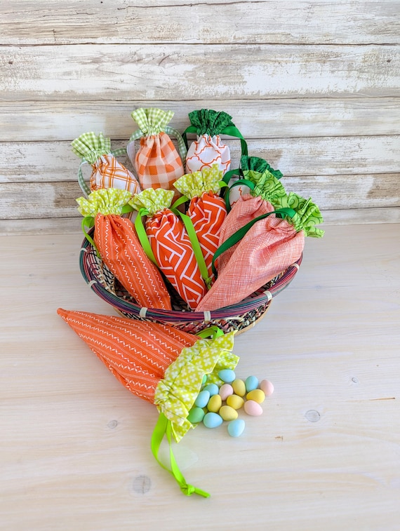 Handmade Carrot Treat Bag, Easter Draw String Candy Sack, Gift for