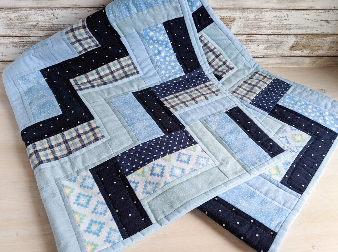 Baby Boy Quilt, Cradle Quilt, Scrappy Crib Quilt, Flannel Stroller