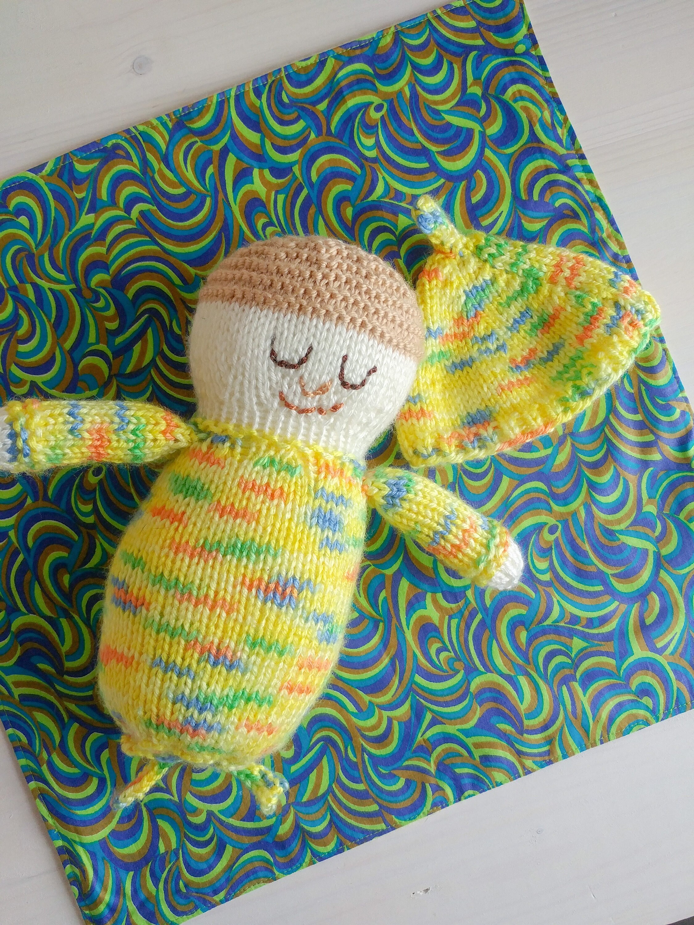 Knit Baby Doll With Reversible Blanket and Hat, Play Doll Set