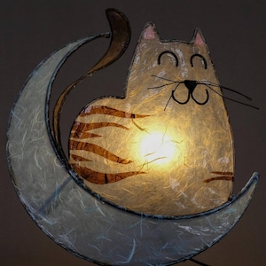 Cat on Moon Lamp, Cat Lamp, Moon Lamp,Cat Lights,Fairy Lights,Paper Lamp,Table Lamp, Bedside Lamp,,Cat lover gift,Animal Lamp,Animal lights