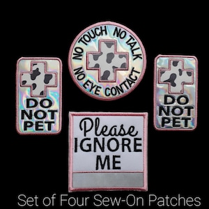 Working Dog Patch Set of Four - Sew On - Working or Training Dog Gear for Vest or Harness - Pastel Pink - Silver Holographic - Cow Print