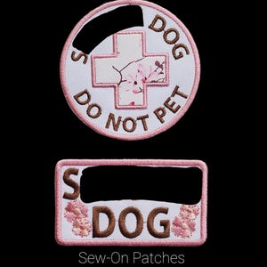 Working Dog Patch Set of Two (2) - Sew On Patches - Floral Working Dog Patches For Vest or Harness - Medical Alert Patches - Cherry Blossoms