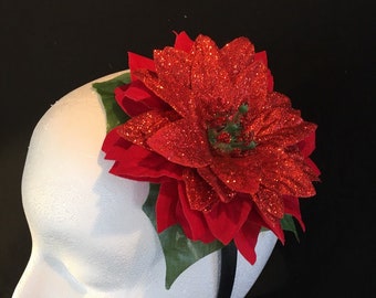 Christmas Fascinator / Red Poinsettia Headband / Holiday Headband / Ugly Sweater Party Headpiece / Christmas Headpiece / Holiday Crown