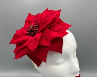 Christmas Fascinator / Red Poinsettia Headband / Holiday Headband / Red Poinsettia Headpiece /Poinsettia Christmas Headpiece / Holiday Crown