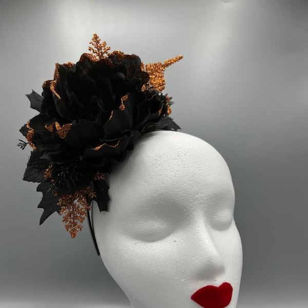 Halloween Floral Fascinator / Halloween Floral Headband / Black Peony Headband / Halloween Headpiece / Peony Headpiece / Halloween Crown