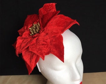 Christmas Fascinator / Red Poinsettia Headband / Holiday Headband / Velvet Poinsettia Headpiece / Christmas Headpiece / Holiday Crown