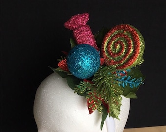 Christmas Fascinator /Christmas Headband / Holiday Headband / Christmas Candy Headpiece / Christmas Headpiece / Holiday Crown / Candy Crown