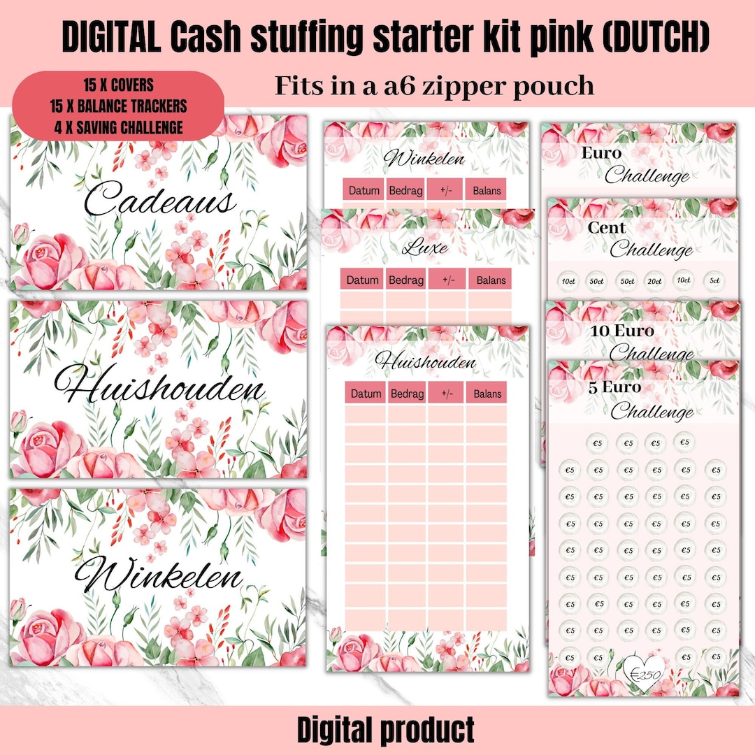 Digital cash stuffing starter kit pink a6 binder Nederlands Budget