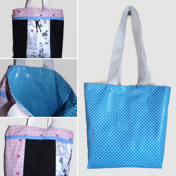 Sac piscine/plage réversible étanche - Tote bag réversible toile cirée étanche