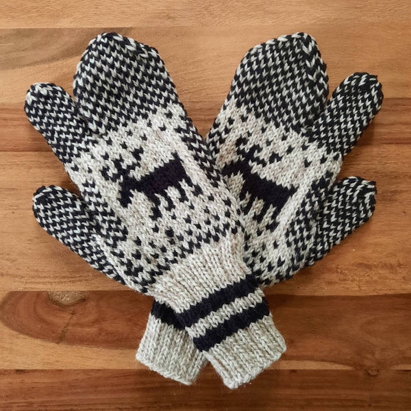 Trigger Mittens or Classic Mittens / MOOSE DESIGN / Acrylic or Wool Handknit Unisex Newfoundland Style Trigger Mitts /Made to Order