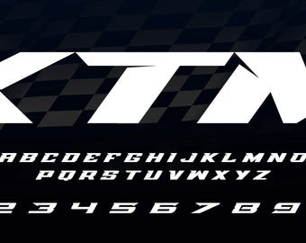 Format czcionki alfabetu KTM Racing OTF: Agresywny projekt czcionki motocrossowej (pobranie cyfrowe)