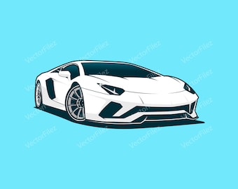 Lamborghini Aventador vector White Luxury Sportscar EPS PNG Sticker Stickers design Download it Now