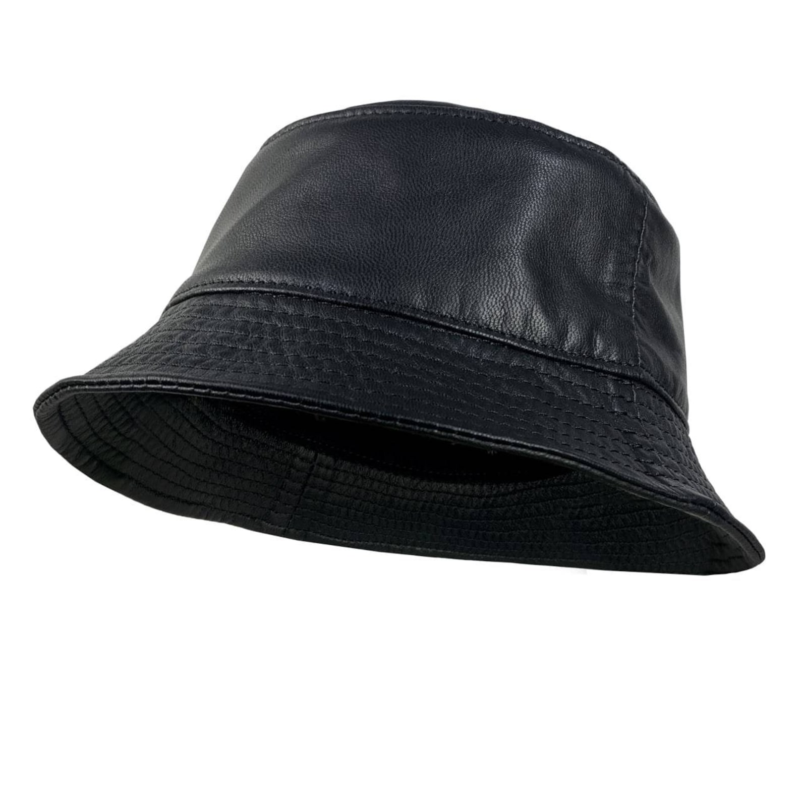 Black Bucket Hat Genuine Soft Leather Unisex Headwear Etsy