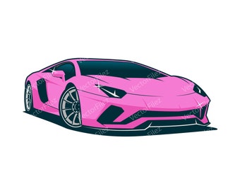 Różowy Lamborghini Aventador Grafika wektorowa: PNG EPS (pobieranie cyfrowe)