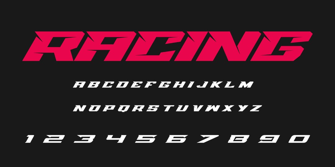 Racing Alphabet Font OTF and EPS Vector Format: Aggressive Sportscar ...