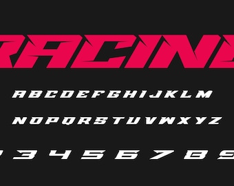 Czcionka wyścigowa w formacie OTF i formacie wektorowym EPS: Agresywny projekt naklejek na samochody sportowe (pobranie cyfrowe)