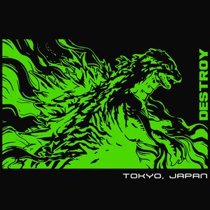 Godzilla vector Destroy T shirt design. King of the Monsters EPS PNG. Tokyo Japan lettering Download it Now