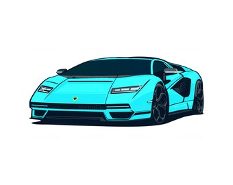 Lamborghini Countach vector Blue Luxury Sportscar PNG EPS Sticker T shirt Hoodie Sweatshirt design Download it Now