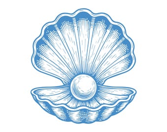 Seashell with Pearl Vector: Coastal Clipart (PNG, EPS, AI Digital Download)