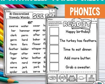 R Controlled Vowels Worksheets and Activities for Early Readers - Phonics (Digital Download)