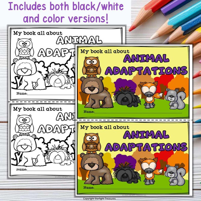 Animal Adaptations Mini Book for Early Readers, Activities (digital ...