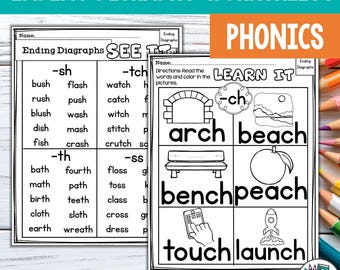 Ending Digraphs Worksheets and Activities for Early Readers - Phonics (Digital Download)