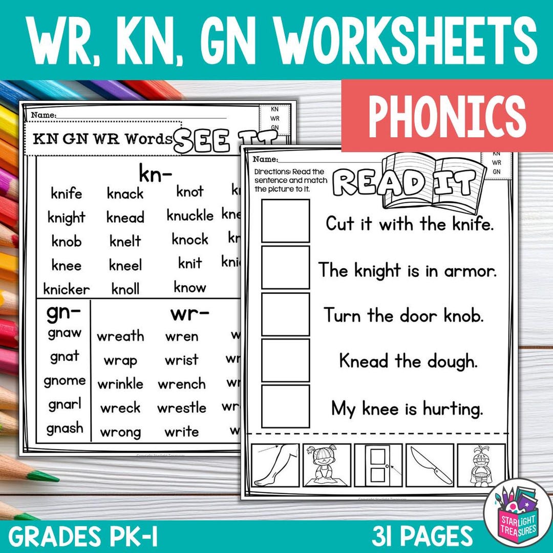 WR, KN, GN Worksheets and Activities for Early Readers - Phonics ...
