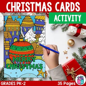 クリスマス カードの塗り絵 - クリスマス クラフト アクティビティ、子供向けのホリデー カードの塗り絵アクティビティ